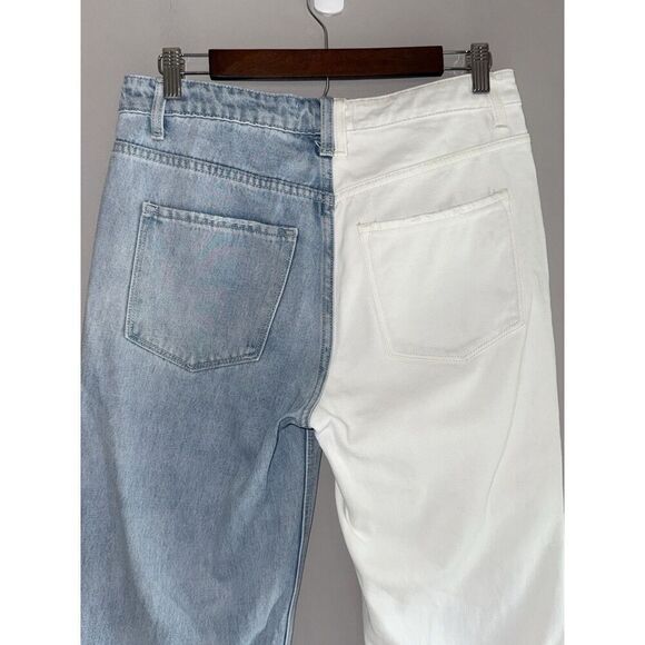 Vervet High Rise Cross Over Two Toned Jeans Rigid Denim Fray Hem Crop Flare 28 - Picture 8 of 16